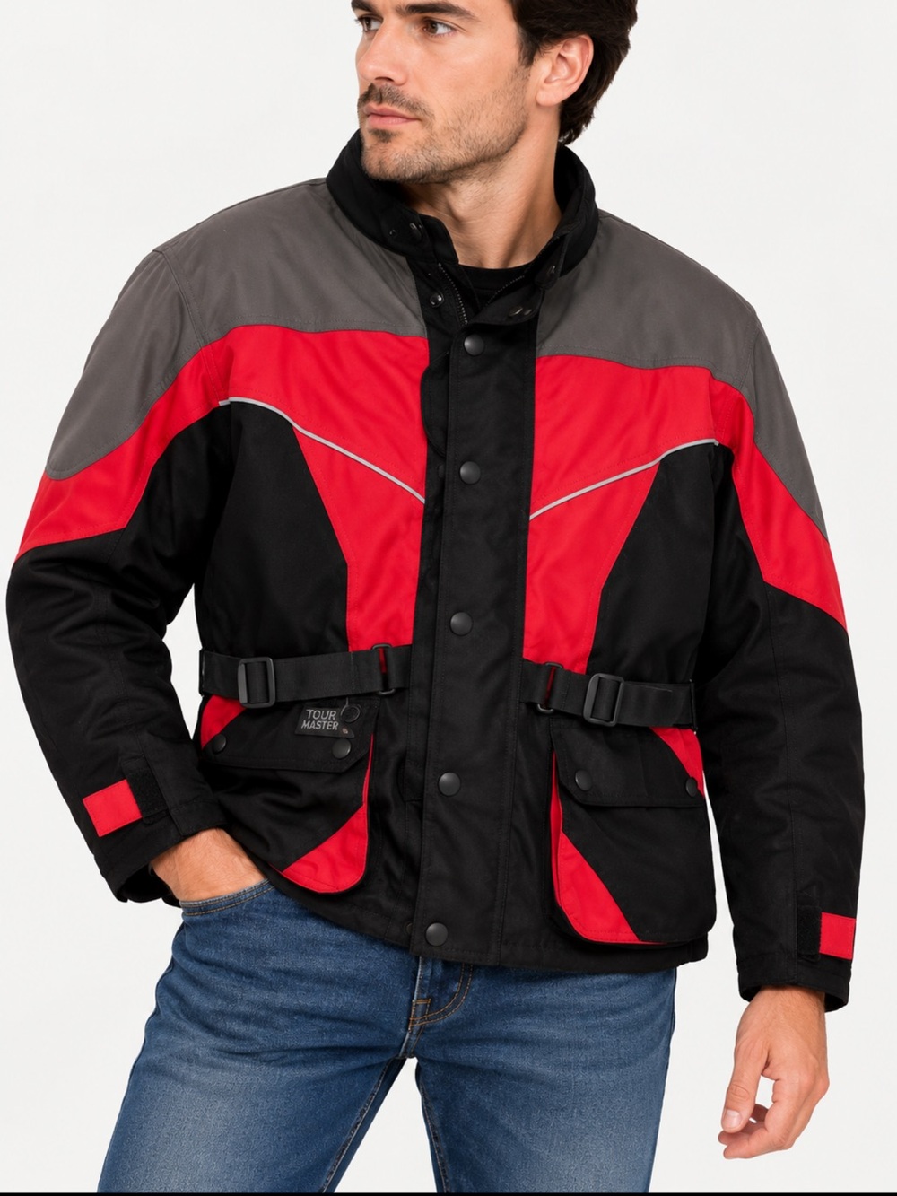Tour Master Tech Men’s L Armored Motorcycle Jacket Black Red Touring